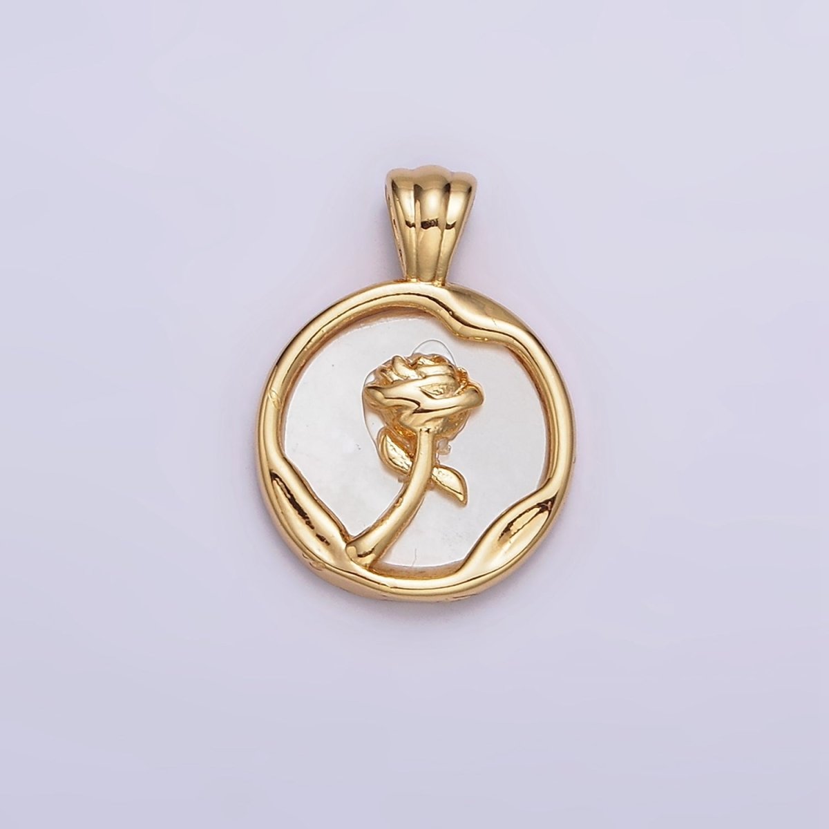 24K Gold Filled Rose Flower Shell Pearl Dented Molten Round Pendant | AA598 - DLUXCA