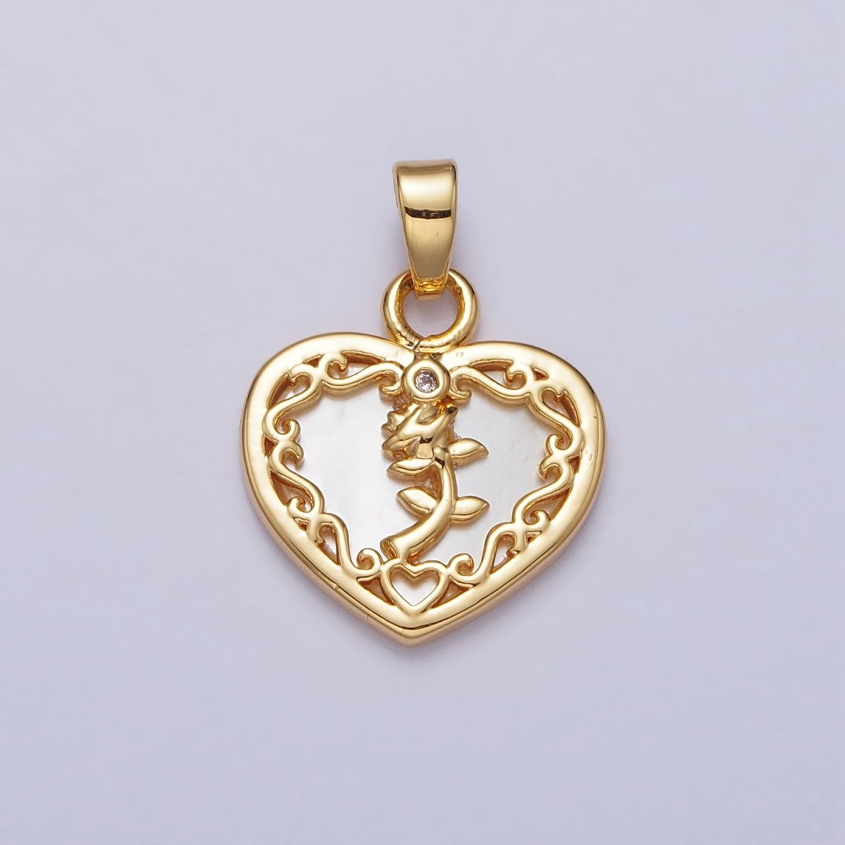 24K Gold Filled Rose Flower Shell Pearl Heart Pendant | AA114 - DLUXCA