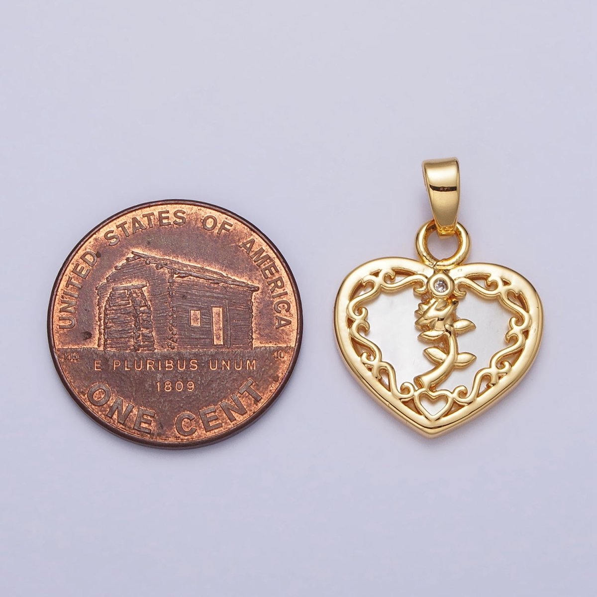 24K Gold Filled Rose Flower Shell Pearl Heart Pendant | AA114 - DLUXCA