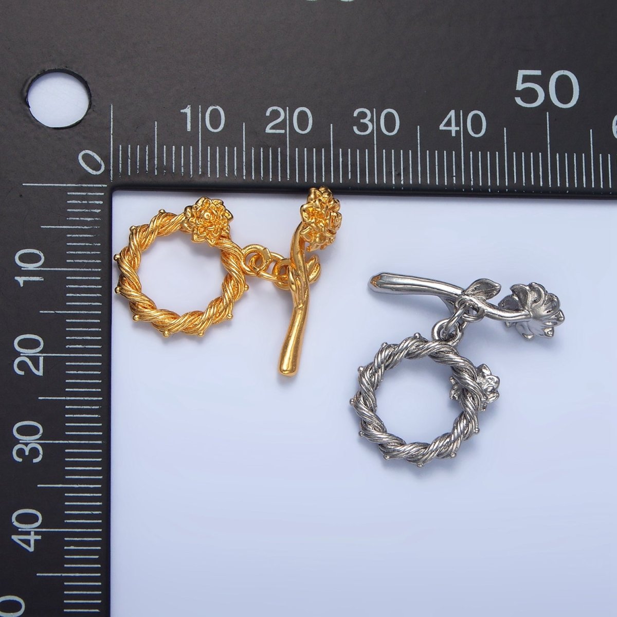 24K Gold Filled Rose Flower Twisted Ribbed Artisan Toggle Clasps Closure Findings | Z995