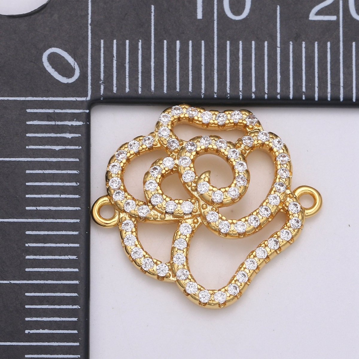 24k Gold Filled Rose Outline Silhouette Beautiful Rose Flower Plant Nature Charm Connector Micro Pave Flower Link Connector F-568