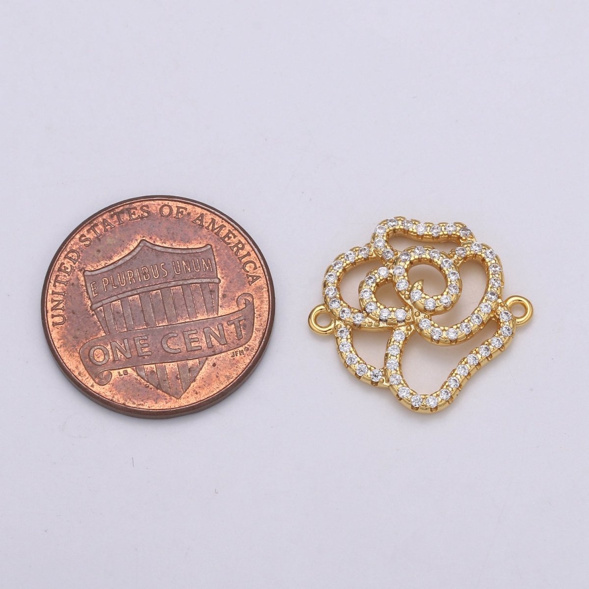 24k Gold Filled Rose Outline Silhouette Beautiful Rose Flower Plant Nature Charm Connector Micro Pave Flower Link Connector F-568
