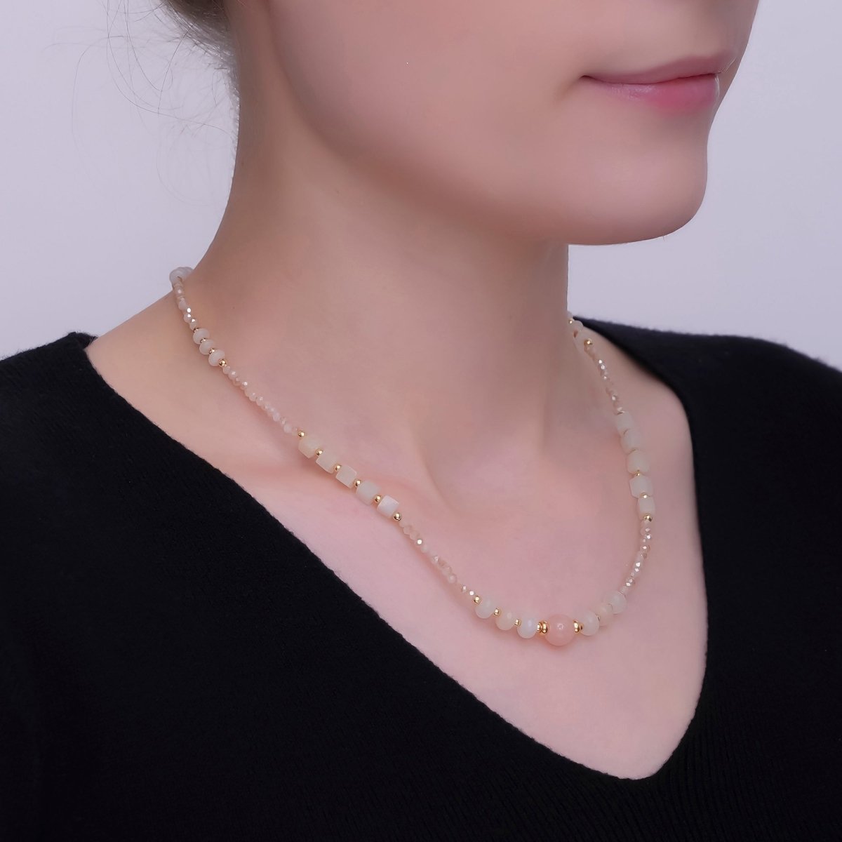 24K Gold Filled Rose Quartz Gemstone Bead 17 Inch Necklace | WA - 2964 - DLUXCA