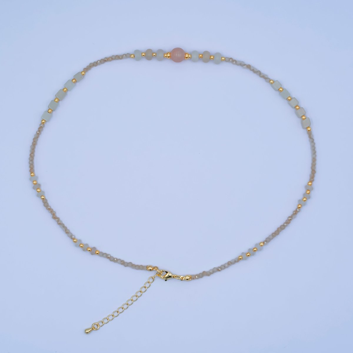 24K Gold Filled Rose Quartz Gemstone Bead 17 Inch Necklace | WA - 2964 - DLUXCA