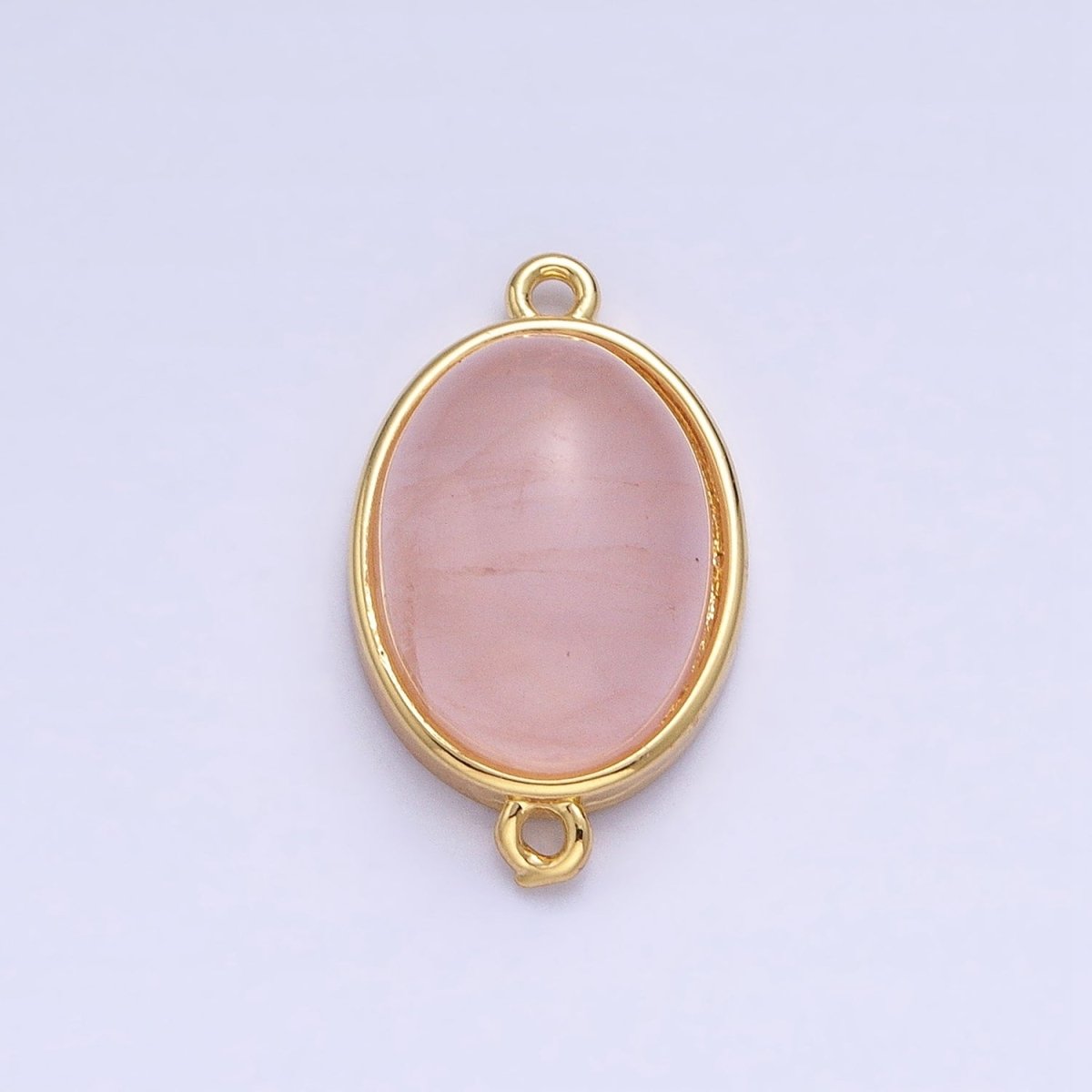 24K Gold Filled Rose Quartz Natural Gemstone Oval Connector | AA814 - DLUXCA