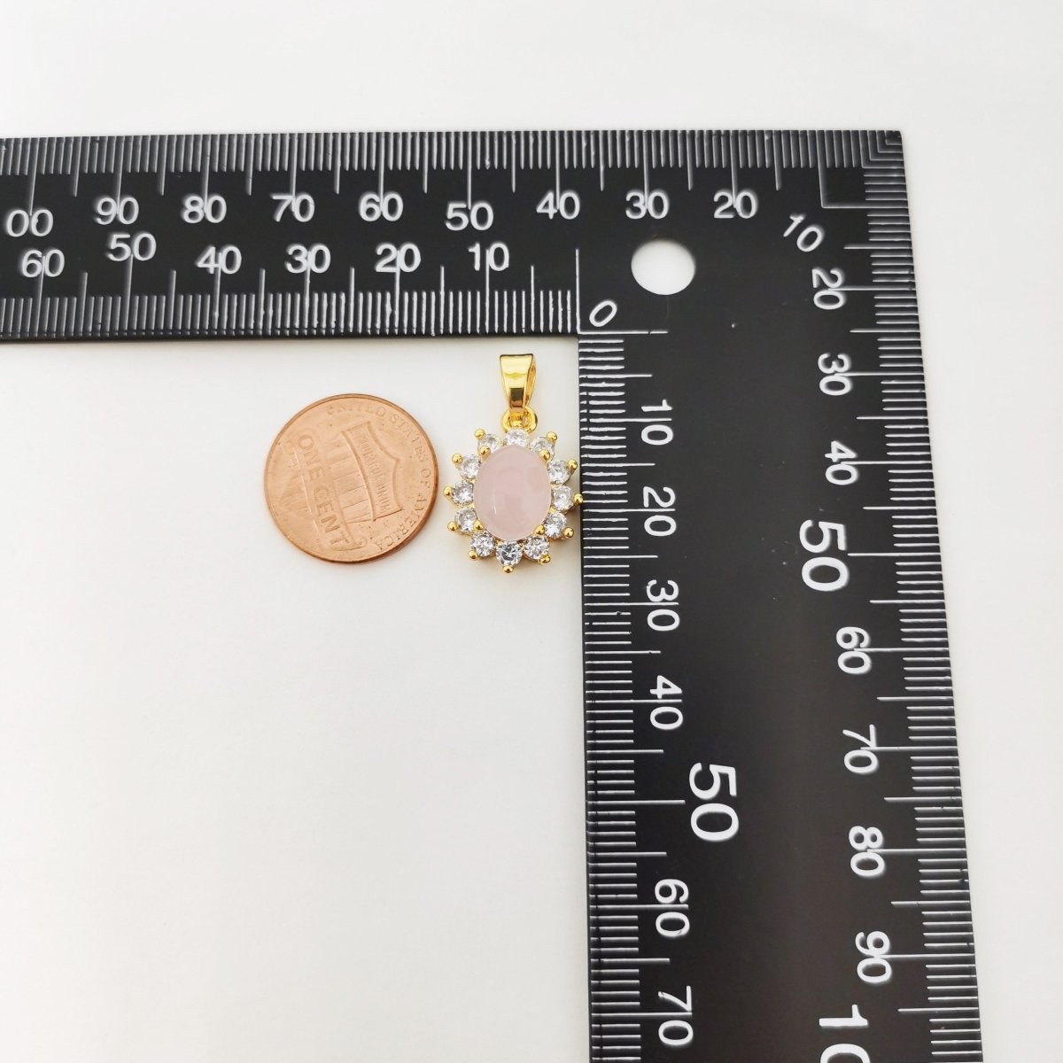24k Gold Filled Rosegold Stone Sun charm, Cubic Zirconia Jewels, Micro Diamond Paved, Pink Stone Charm, Sun Flower Charm D-071 - DLUXCA
