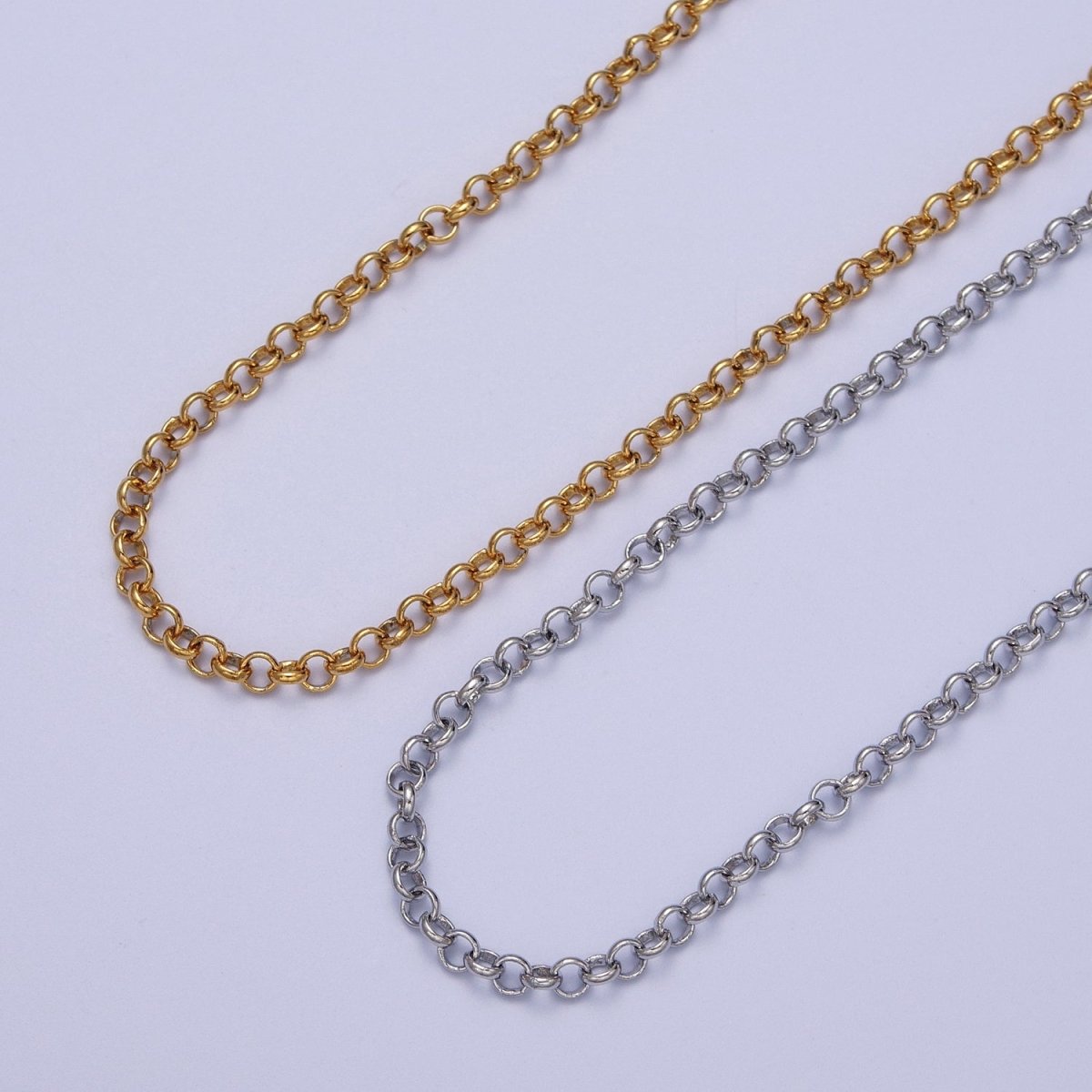 24K Gold Filled Round 3.5mm Rolo Gold, Silver Unfinished Chain | ROLL-966, ROLL-967 Clearance Pricing