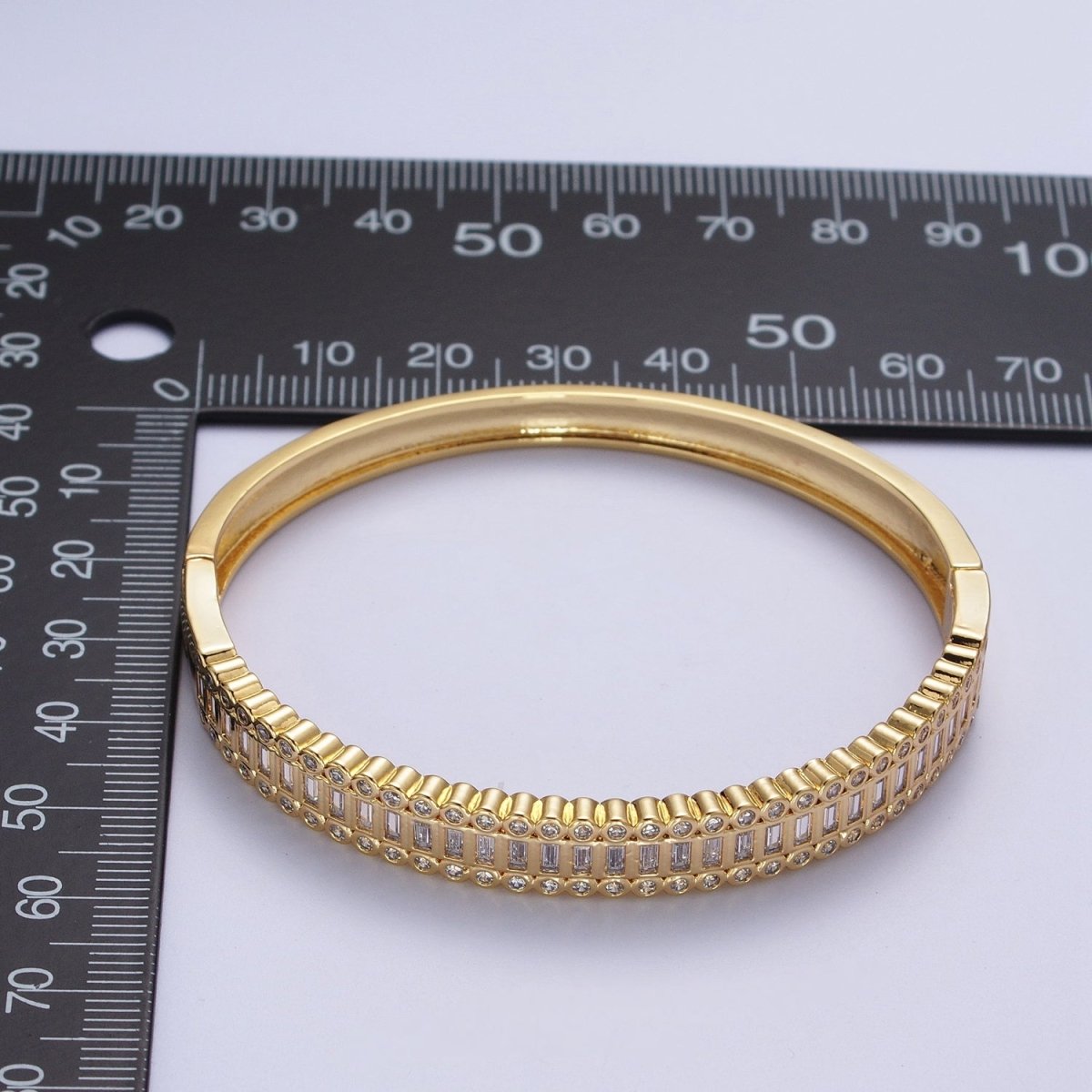 24K Gold Filled Round Baguette Cubic Zirconia Bar Bangle Bracelet in Gold & Silver | WA-1412 WA-1413 Clearance Pricing