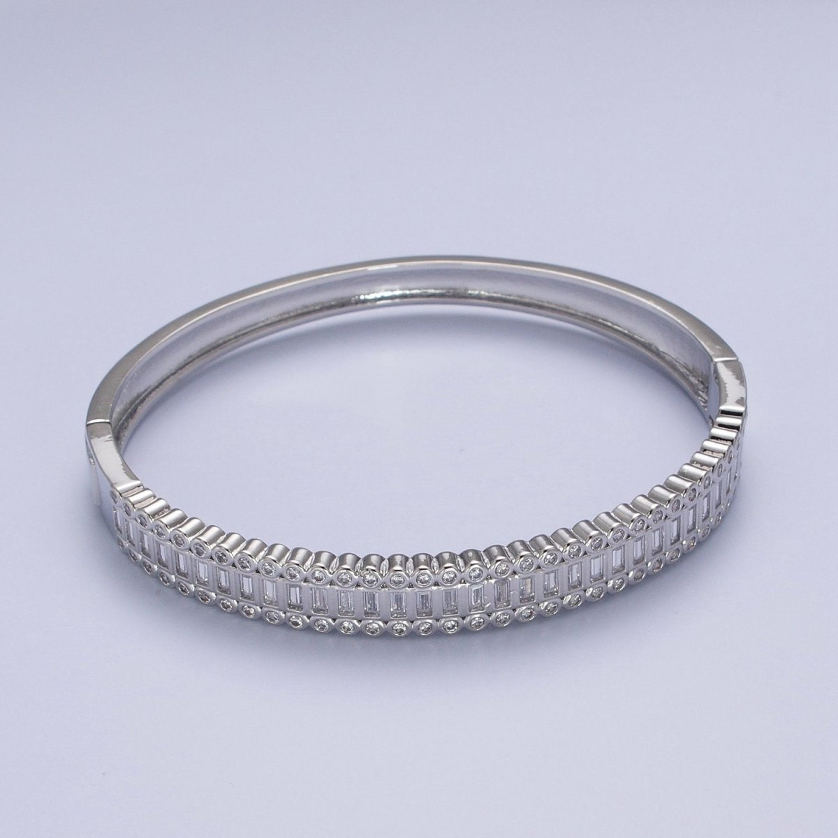 24K Gold Filled Round Baguette Cubic Zirconia Bar Bangle Bracelet in Gold & Silver | WA-1412 WA-1413 Clearance Pricing