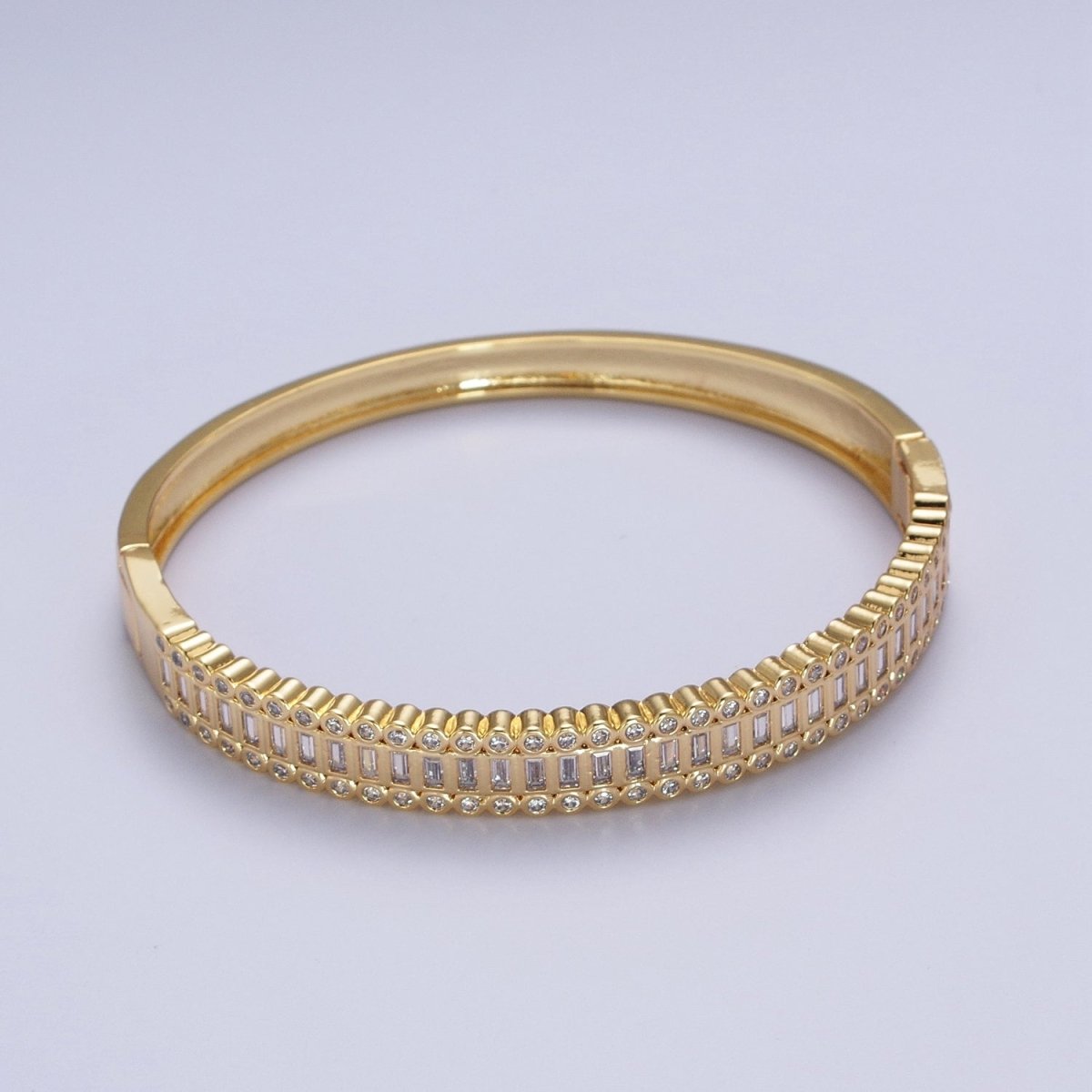 24K Gold Filled Round Baguette Cubic Zirconia Bar Bangle Bracelet in Gold & Silver | WA-1412 WA-1413 Clearance Pricing