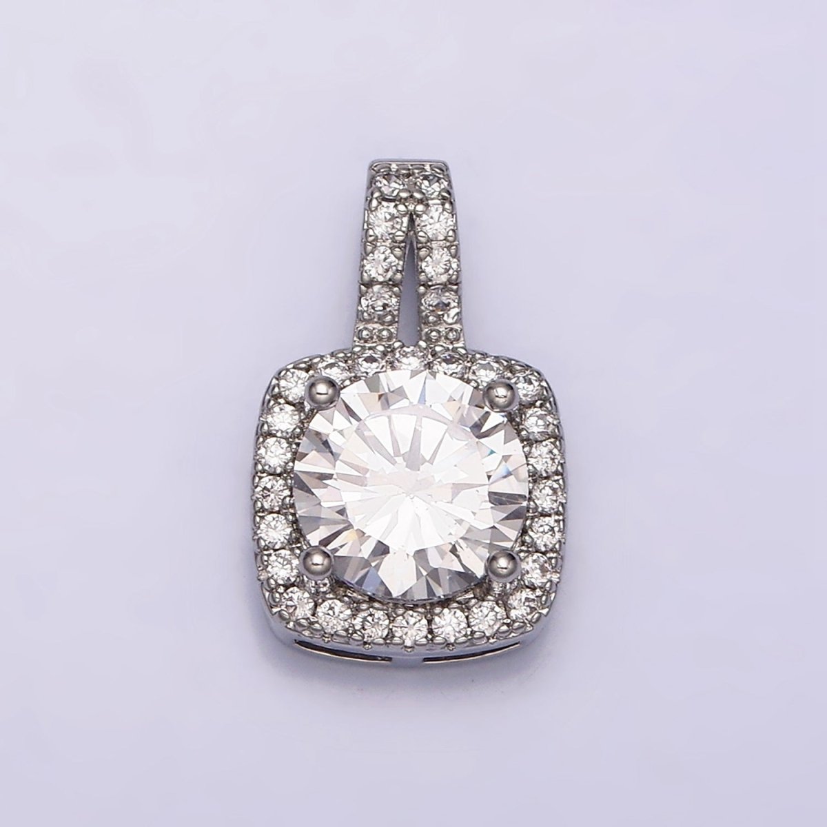 24K Gold Filled Round Clear Square Micro Paved CZ Pendant in Gold & Silver | AA459 AA460
