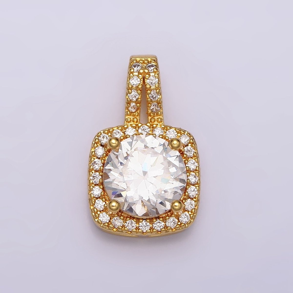 24K Gold Filled Round Clear Square Micro Paved CZ Pendant in Gold & Silver | AA459 AA460
