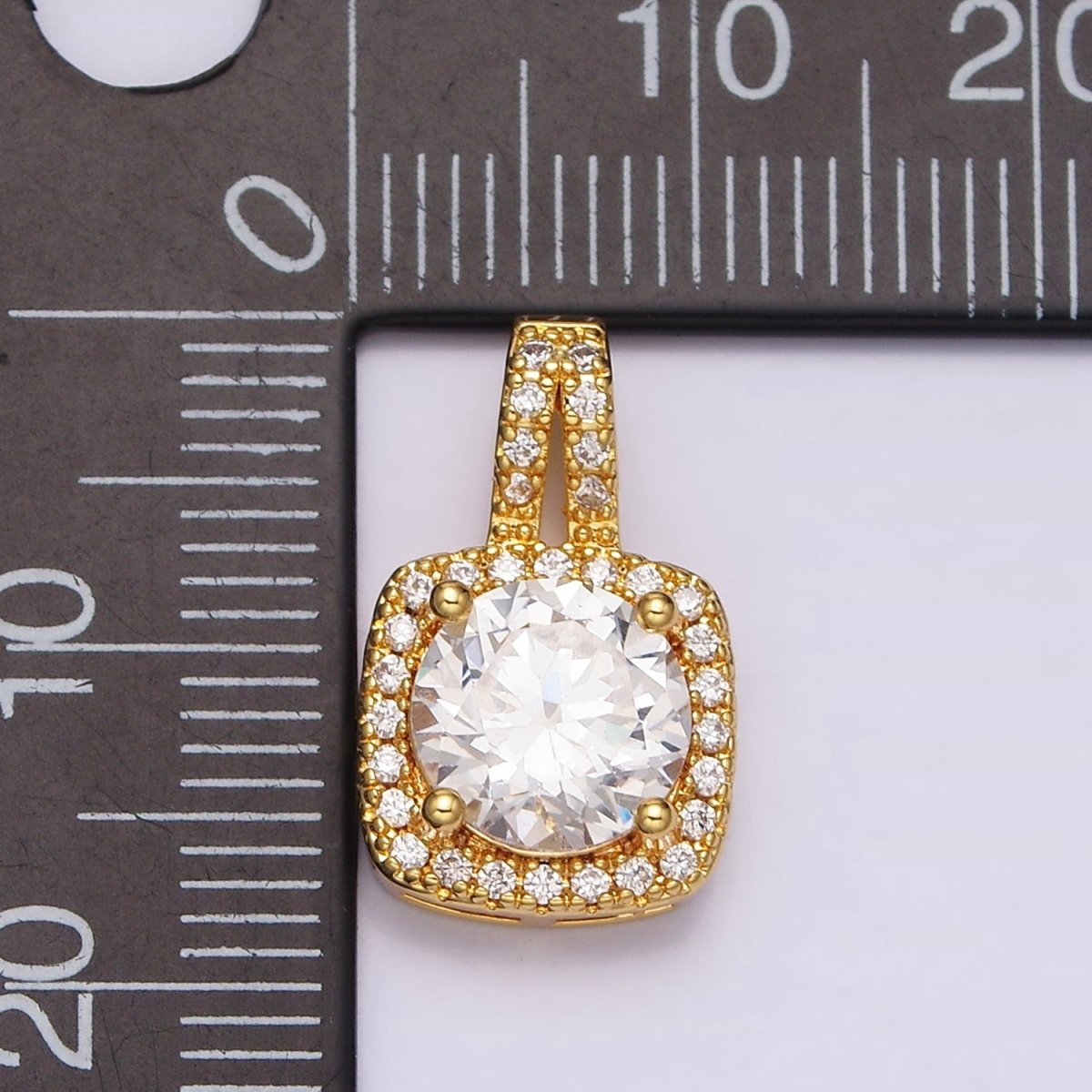 24K Gold Filled Round Clear Square Micro Paved CZ Pendant in Gold & Silver | AA459 AA460