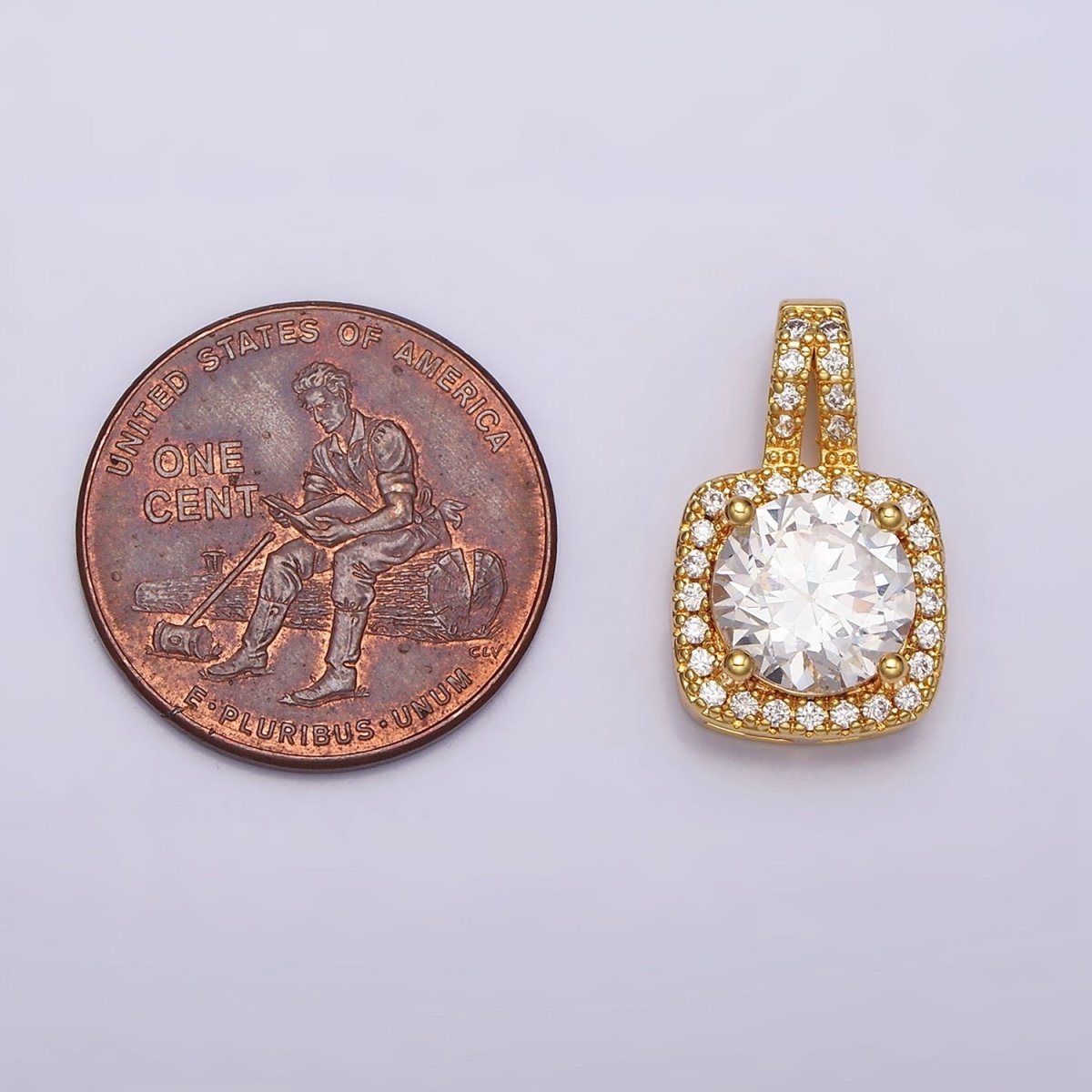 24K Gold Filled Round Clear Square Micro Paved CZ Pendant in Gold & Silver | AA459 AA460