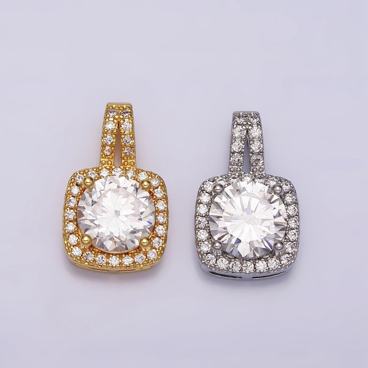 24K Gold Filled Round Clear Square Micro Paved CZ Pendant in Gold & Silver | AA459 AA460