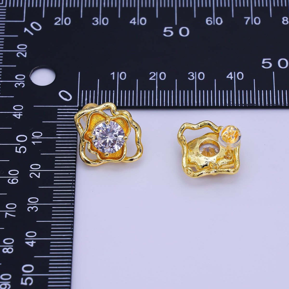 24K Gold Filled Round CZ Molten Drop Stud Earrings Findings | Z1264 - DLUXCA
