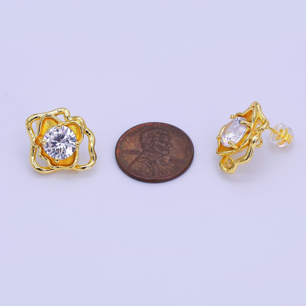 24K Gold Filled Round CZ Molten Drop Stud Earrings Findings | Z1264 - DLUXCA