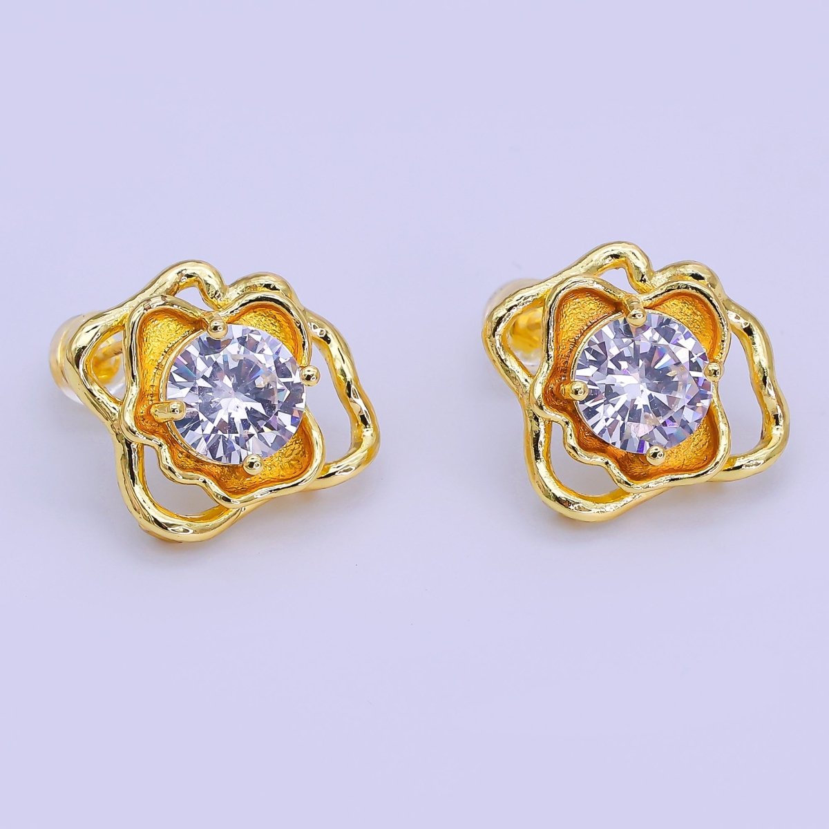 24K Gold Filled Round CZ Molten Drop Stud Earrings Findings | Z1264 - DLUXCA