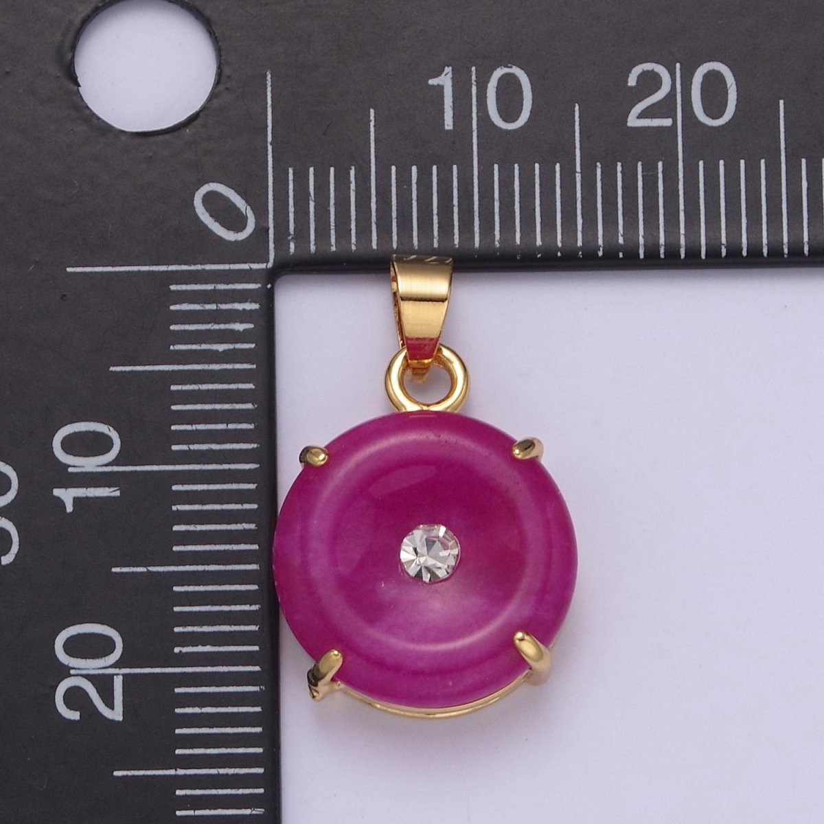 24k Gold Filled Round Jade Stone charm, Green, Purple Donut Stone Pendant w/ Micro Pave Stone Pendant W-640 W-641 AA-099 AA-100