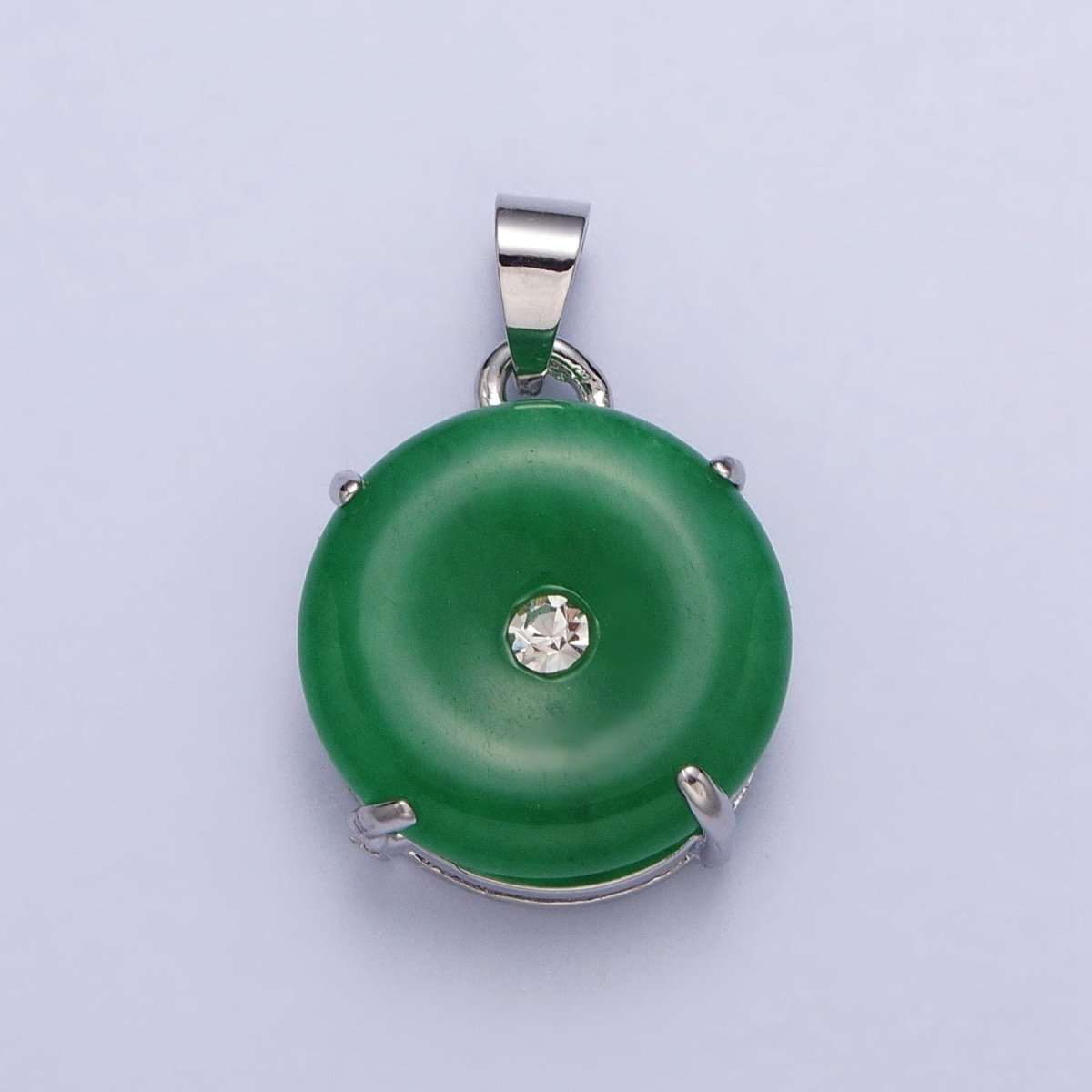 24k Gold Filled Round Jade Stone charm, Green, Purple Donut Stone Pendant w/ Micro Pave Stone Pendant W-640 W-641 AA-099 AA-100