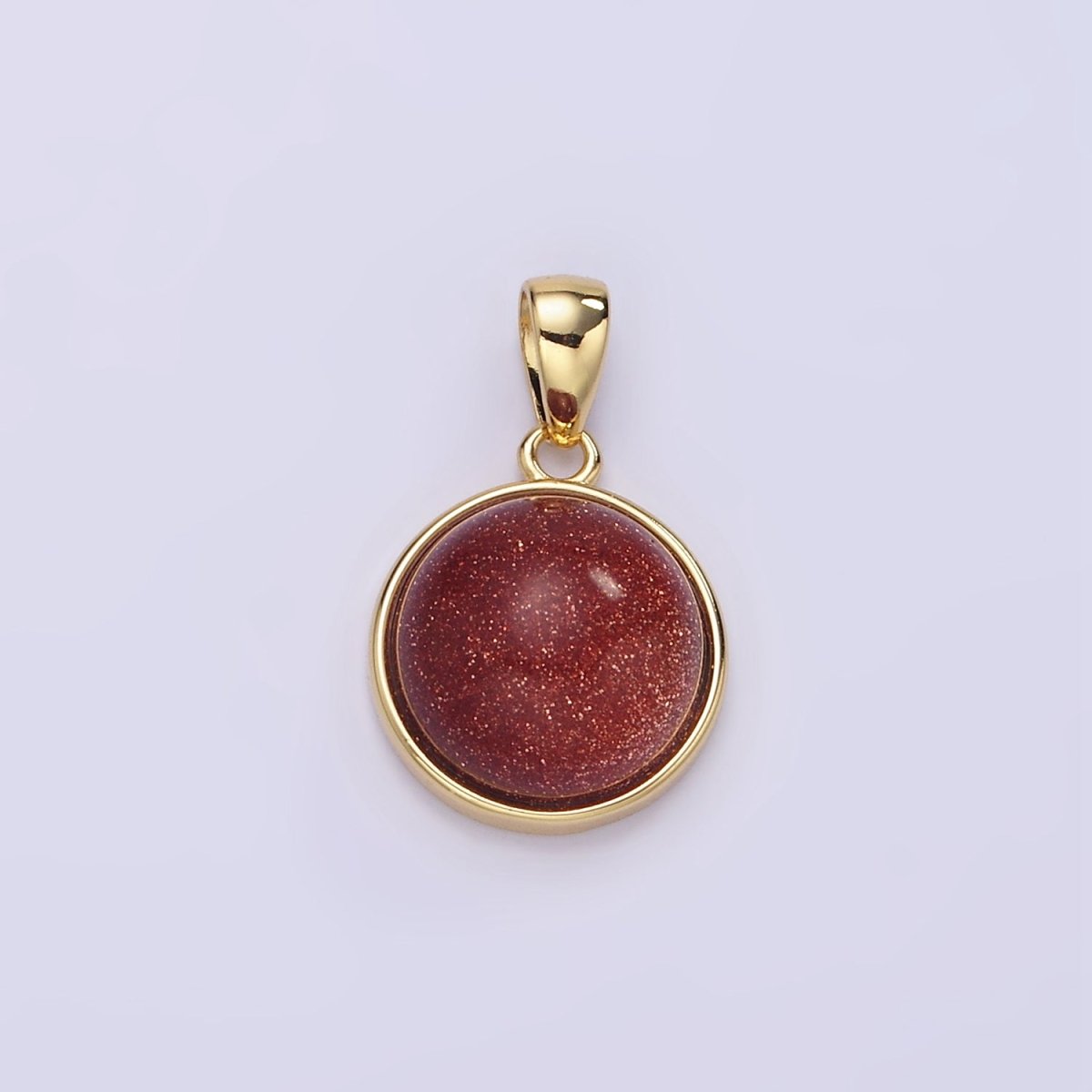 24K Gold Filled Round Natural Gemstone Bezel Pendant | AA062 - AA068