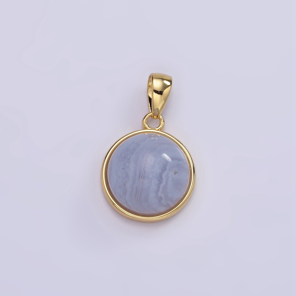 24K Gold Filled Round Natural Gemstone Bezel Pendant | AA062 - AA068