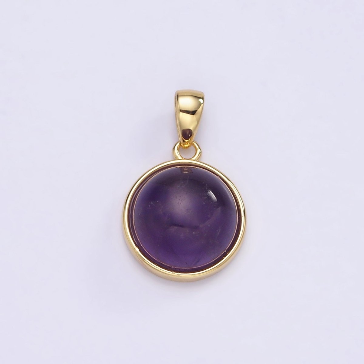 24K Gold Filled Round Natural Gemstone Bezel Pendant | AA062 - AA068