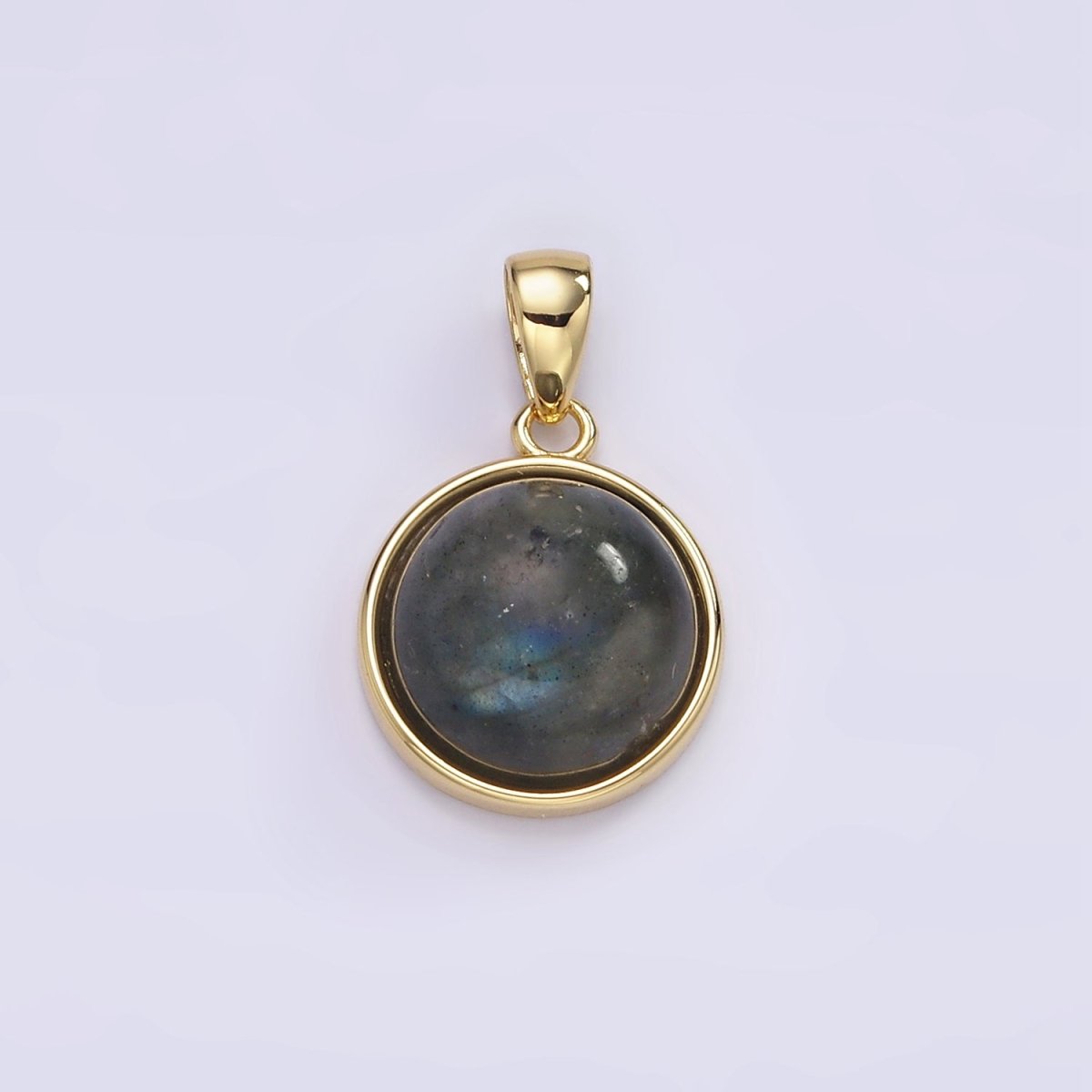 24K Gold Filled Round Natural Gemstone Bezel Pendant | AA062 - AA068