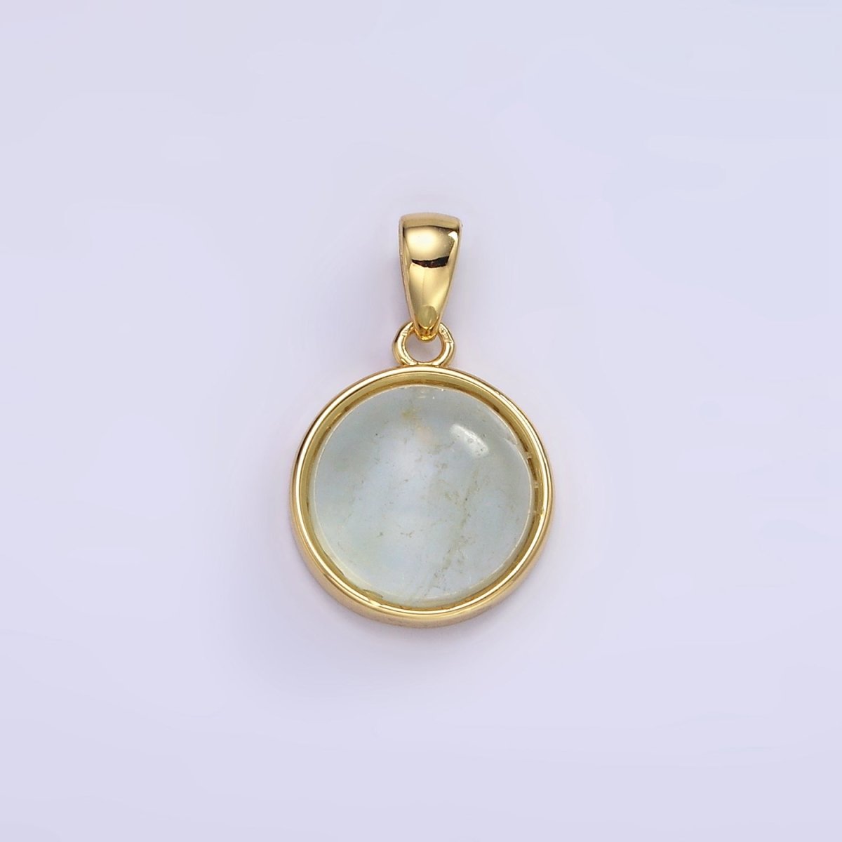 24K Gold Filled Round Natural Gemstone Bezel Pendant | AA062 - AA068