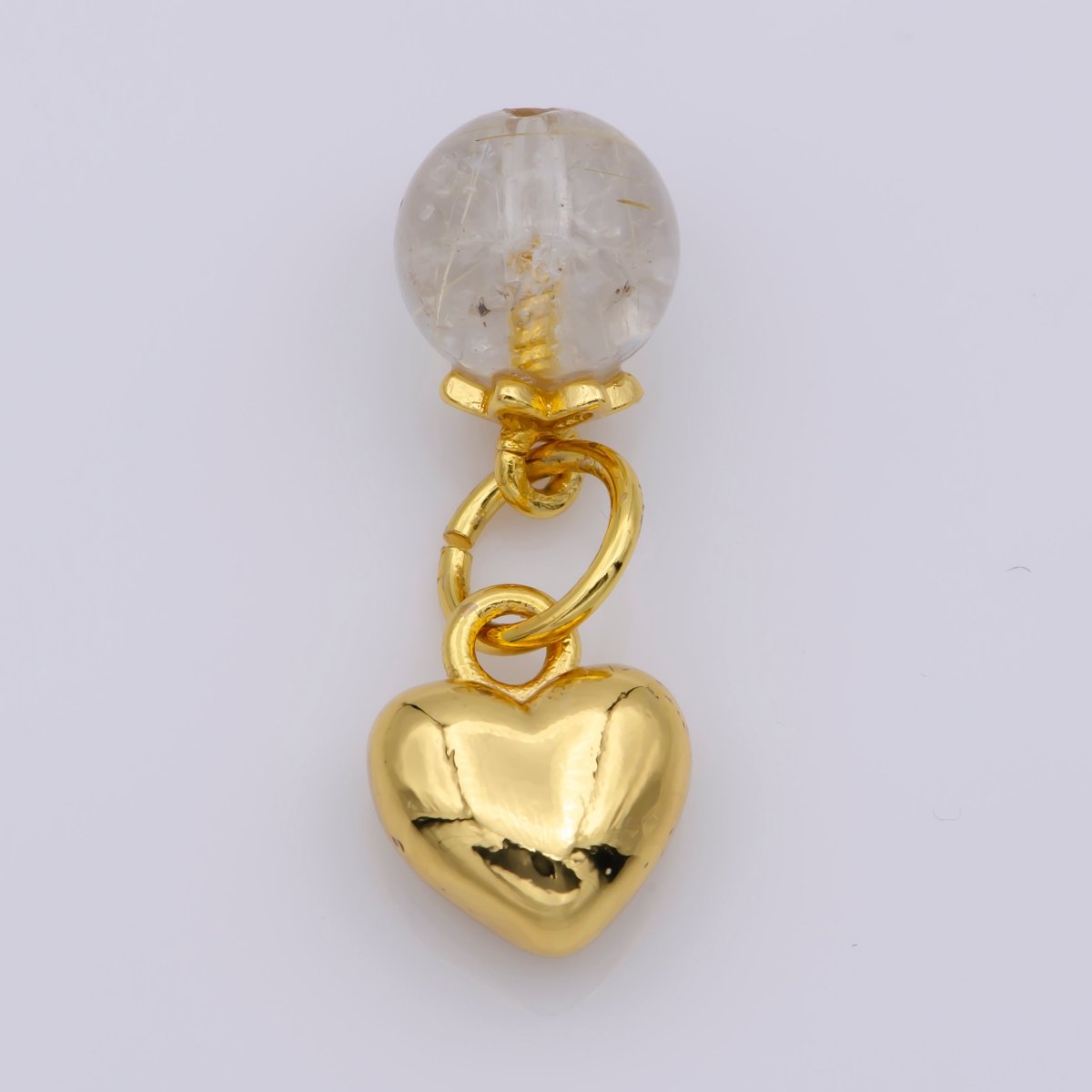 24K Gold Filled Round Natural Gemstone & Key/Heart Double Charm For Jewelry Making | M-518 M-519