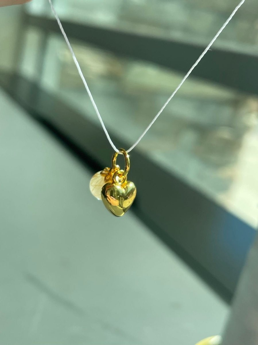 24K Gold Filled Round Natural Gemstone & Key/Heart Double Charm For Jewelry Making | M-518 M-519