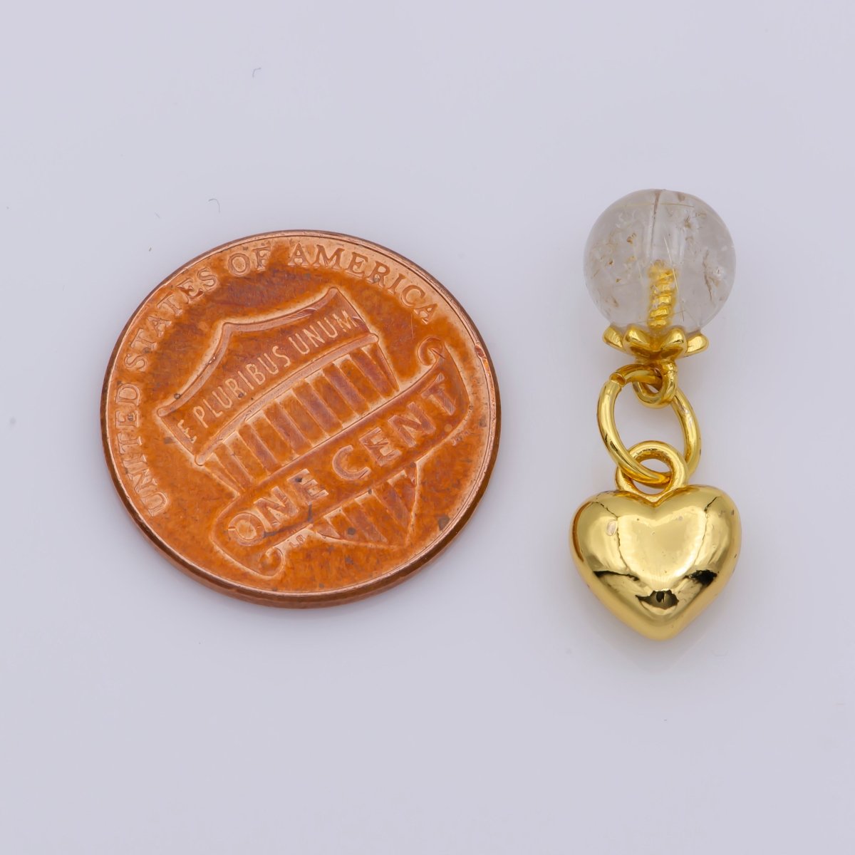 24K Gold Filled Round Natural Gemstone & Key/Heart Double Charm For Jewelry Making | M-518 M-519