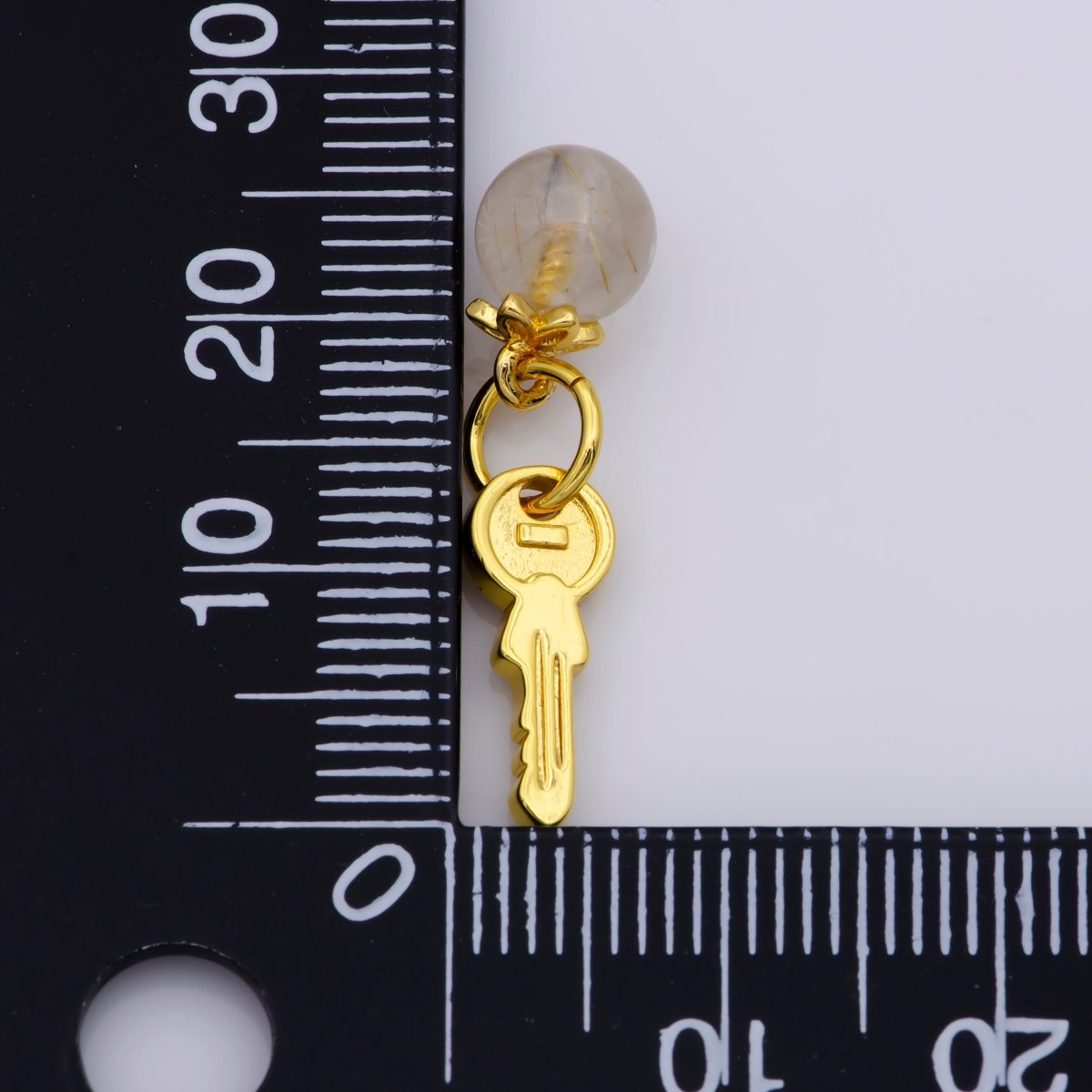 24K Gold Filled Round Natural Gemstone & Key/Heart Double Charm For Jewelry Making | M-518 M-519