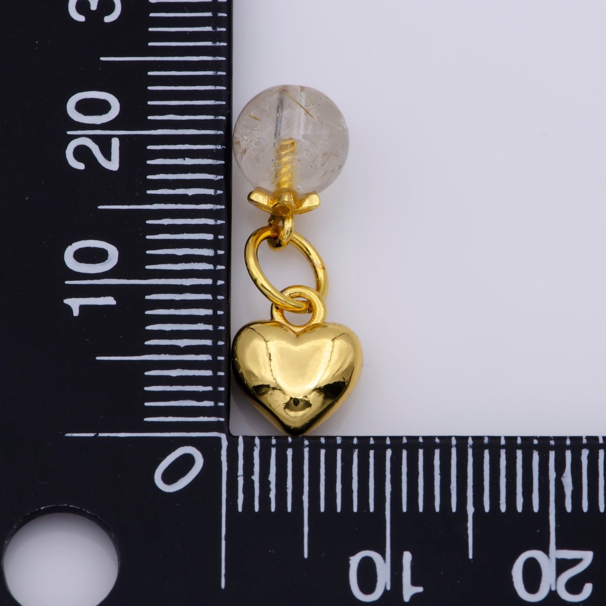 24K Gold Filled Round Natural Gemstone & Key/Heart Double Charm For Jewelry Making | M-518 M-519