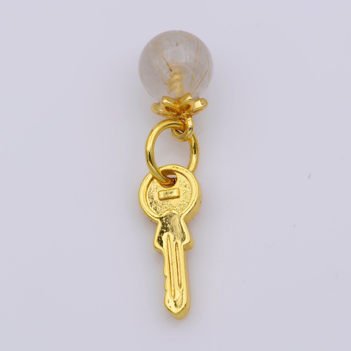 24K Gold Filled Round Natural Gemstone & Key/Heart Double Charm For Jewelry Making | M-518 M-519