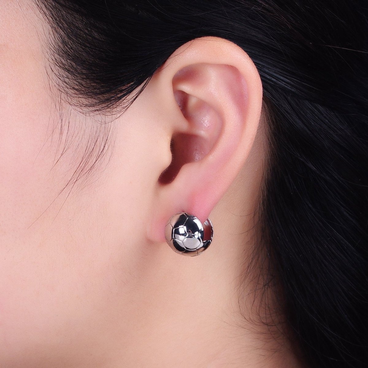 24K Gold Filled Round Soccer Sports Ball Dainty Huggie Earrings in Gold & Silver | AB374 AB1542