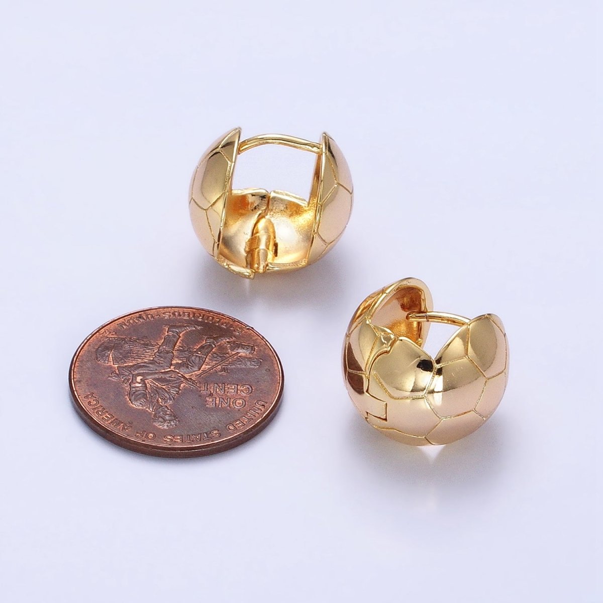 24K Gold Filled Round Soccer Sports Ball Dainty Huggie Earrings in Gold & Silver | AB374 AB1542