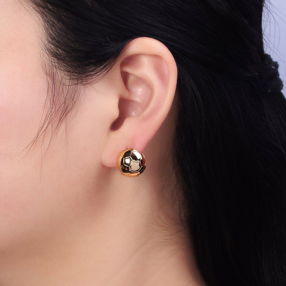 24K Gold Filled Round Soccer Sports Ball Dainty Huggie Earrings in Gold & Silver | AB374 AB1542