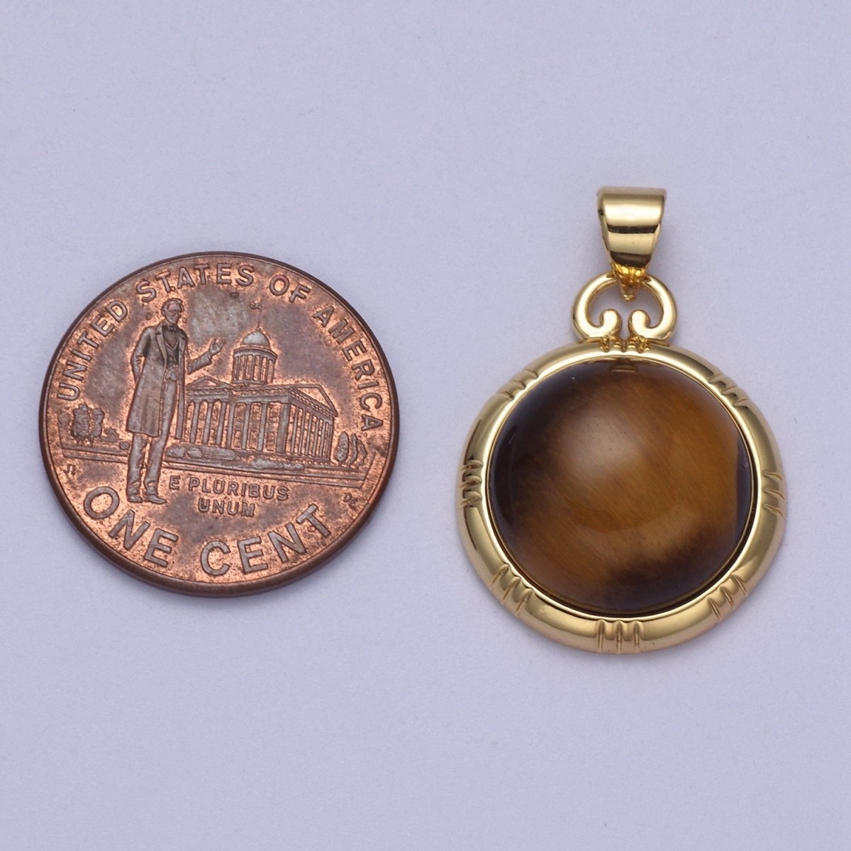 24K Gold Filled Round Tiger Eye, Dark Green Aventurine, Fuchsia Agate Natural Healing Gemstone Pendant H-335 - H-337