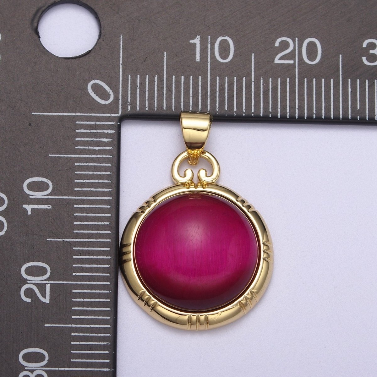 24K Gold Filled Round Tiger Eye, Dark Green Aventurine, Fuchsia Agate Natural Healing Gemstone Pendant H-335 - H-337