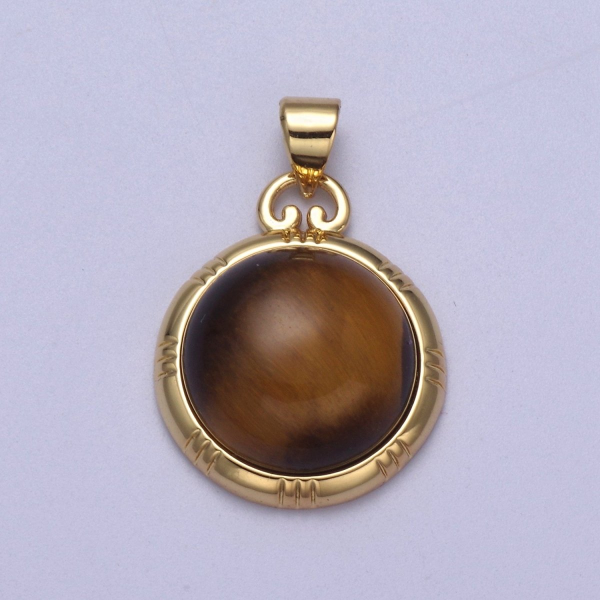 24K Gold Filled Round Tiger Eye, Dark Green Aventurine, Fuchsia Agate Natural Healing Gemstone Pendant H-335 - H-337