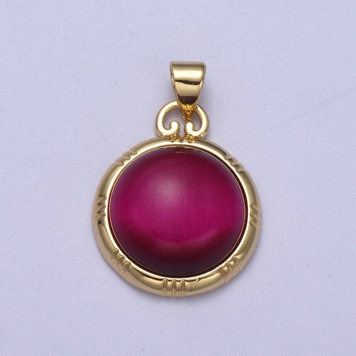 24K Gold Filled Round Tiger Eye, Dark Green Aventurine, Fuchsia Agate Natural Healing Gemstone Pendant H-335 - H-337
