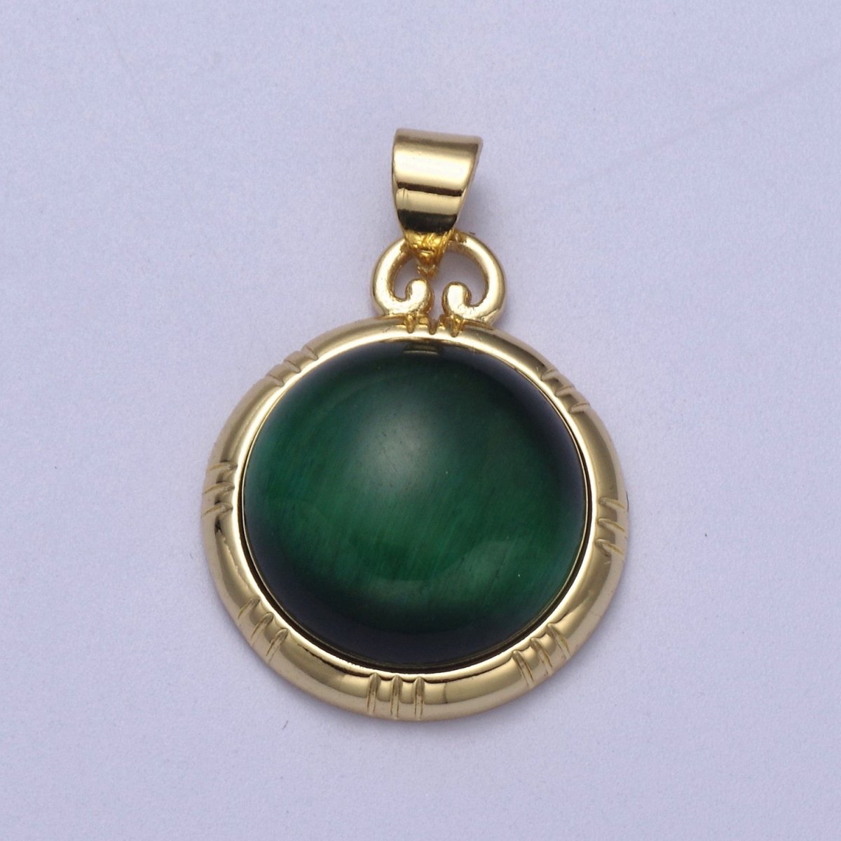24K Gold Filled Round Tiger Eye, Dark Green Aventurine, Fuchsia Agate Natural Healing Gemstone Pendant H-335 - H-337