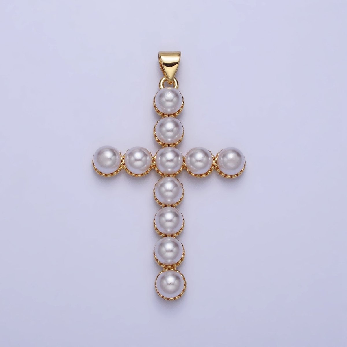 24K Gold Filled Rounded Pearl Lined Religious Cross Pendant in Gold & Silver | AA201 AA202