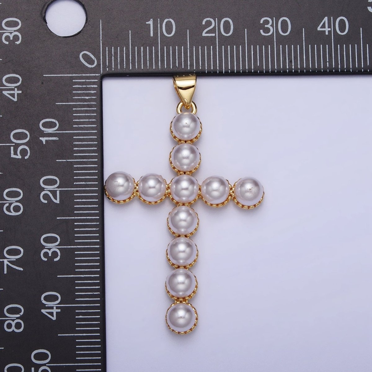 24K Gold Filled Rounded Pearl Lined Religious Cross Pendant in Gold & Silver | AA201 AA202