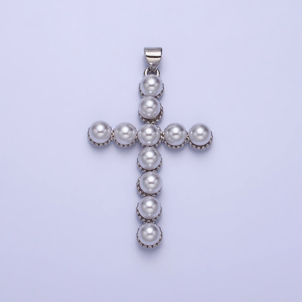 24K Gold Filled Rounded Pearl Lined Religious Cross Pendant in Gold & Silver | AA201 AA202