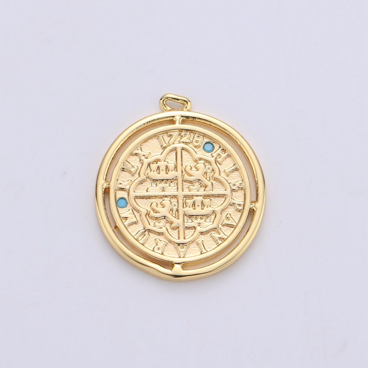 24K Gold Filled Rustic Black Turquoise or Pink Medallion Coin Dainty Charm with Micro Pave Cubic Zirconia CZ Stone for Necklace or Bracelet C-891 C-927 C-929
