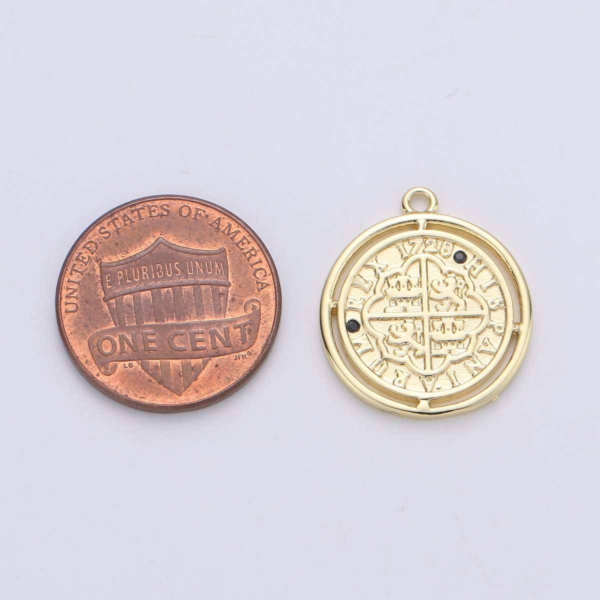 24K Gold Filled Rustic Black Turquoise or Pink Medallion Coin Dainty Charm with Micro Pave Cubic Zirconia CZ Stone for Necklace or Bracelet C-891 C-927 C-929