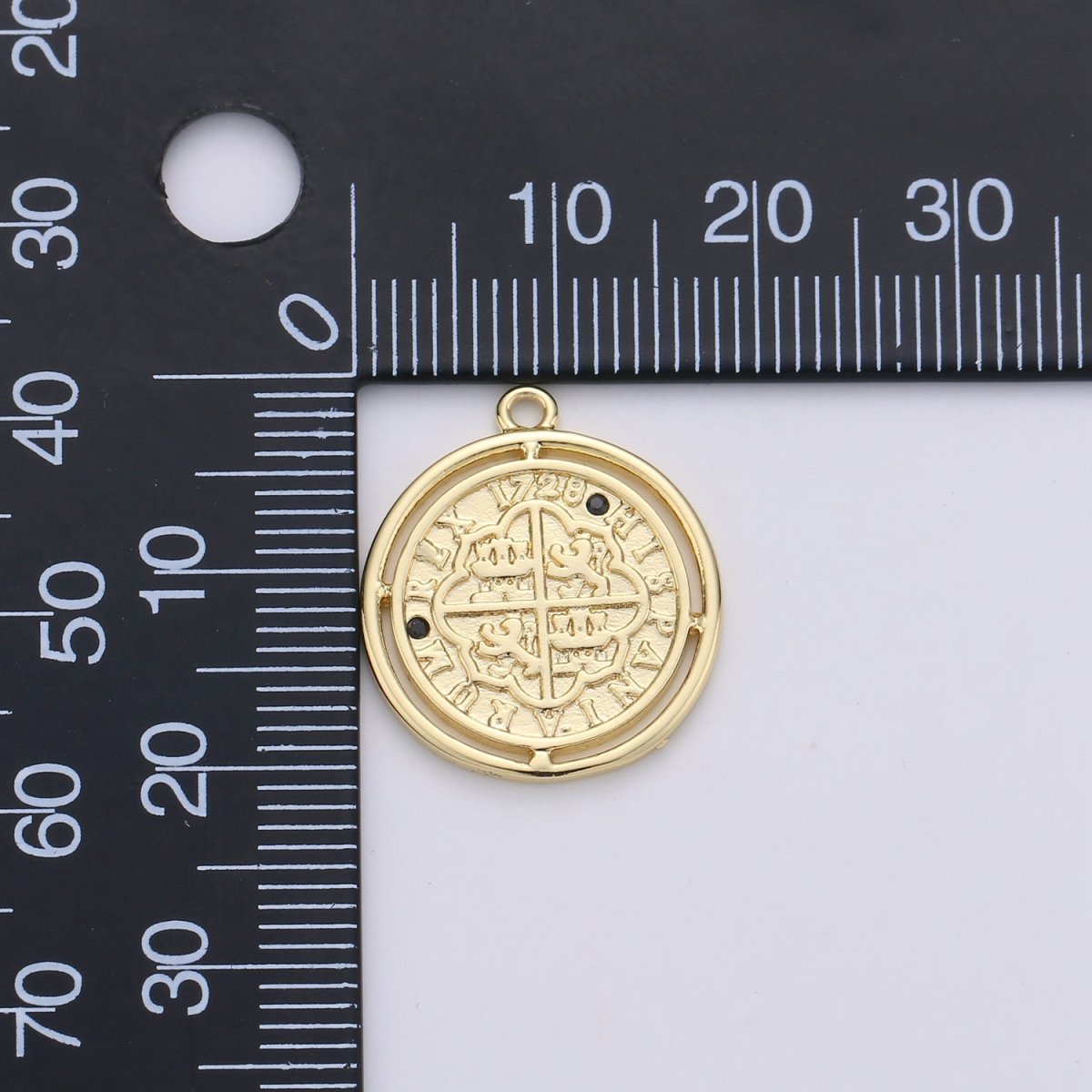 24K Gold Filled Rustic Black Turquoise or Pink Medallion Coin Dainty Charm with Micro Pave Cubic Zirconia CZ Stone for Necklace or Bracelet C-891 C-927 C-929