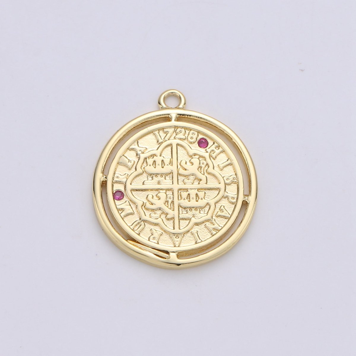 24K Gold Filled Rustic Black Turquoise or Pink Medallion Coin Dainty Charm with Micro Pave Cubic Zirconia CZ Stone for Necklace or Bracelet C-891 C-927 C-929